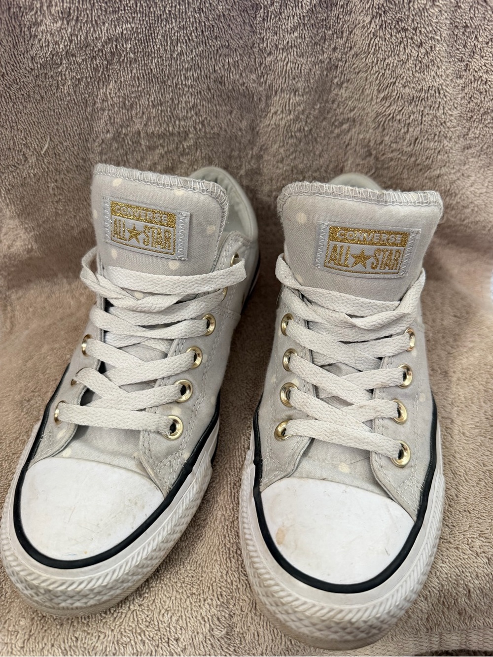 Converse Kids White High Top Sneakers with Gold Eyelets